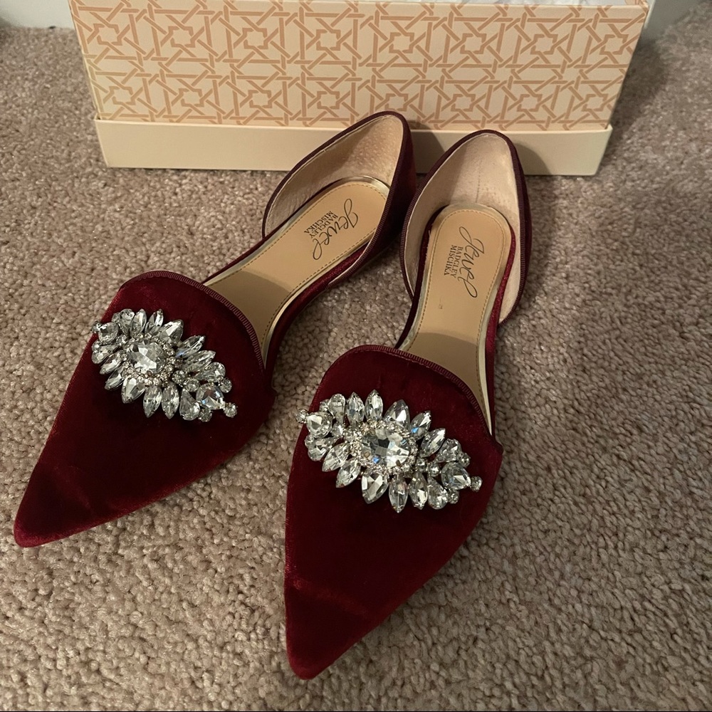 Badgley Mischka Jeweled Velvet Flats